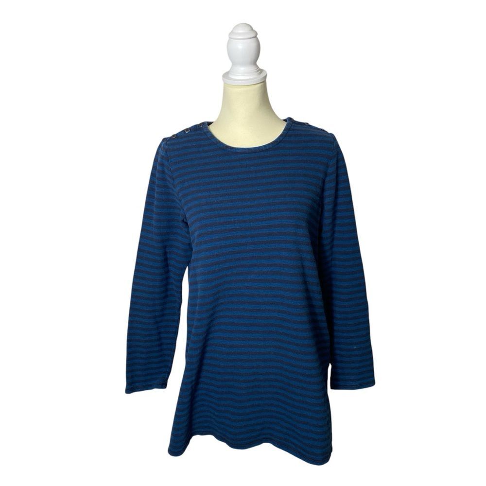 j.jill Blue & Black Striped Long Sleeve Cotton Tunic Women's Size Medium
